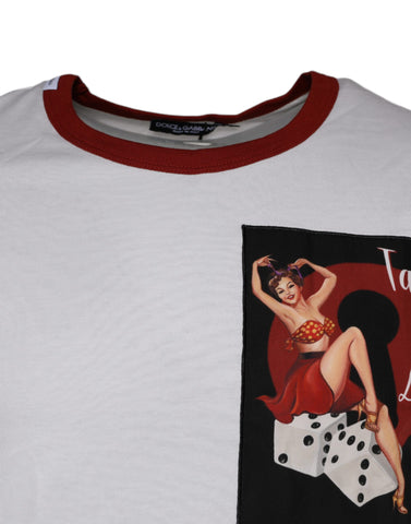 White cotton crew neck T-shirt with graphic print by Dolce & Gabbana, featuring a stylish design on the front.