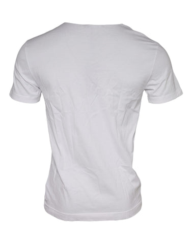 White Dolce & Gabbana cotton crew neck T-shirt with graphic print, casual style, front view showing the design and fabric texture.