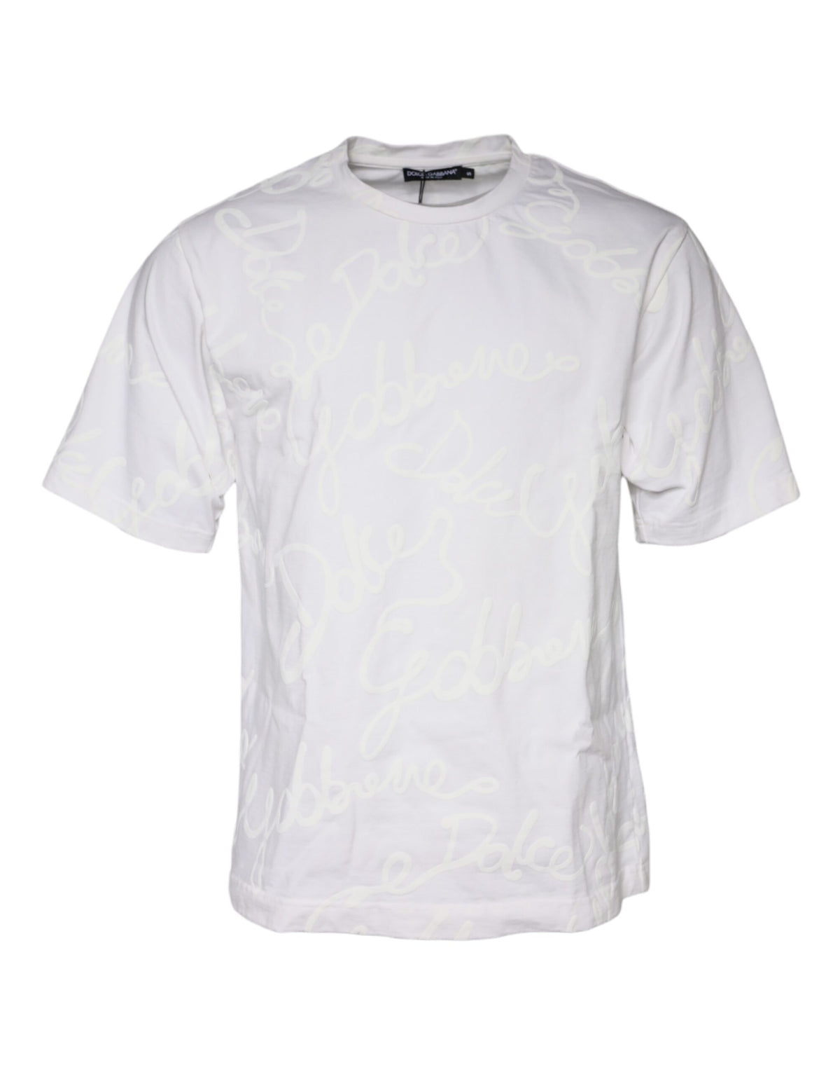 White Dolce & Gabbana cotton crew neck T-shirt with a logo print on the front.