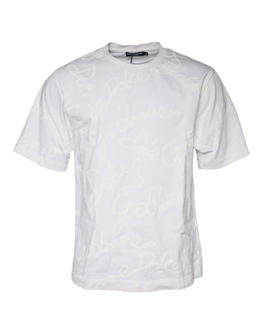 White Dolce & Gabbana cotton crew neck T-shirt with a logo print on the front.
