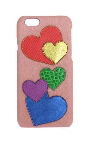 Pink leather heart-shaped phone cover by Dolce & Gabbana, featuring a stylish and elegant design with a smooth finish.