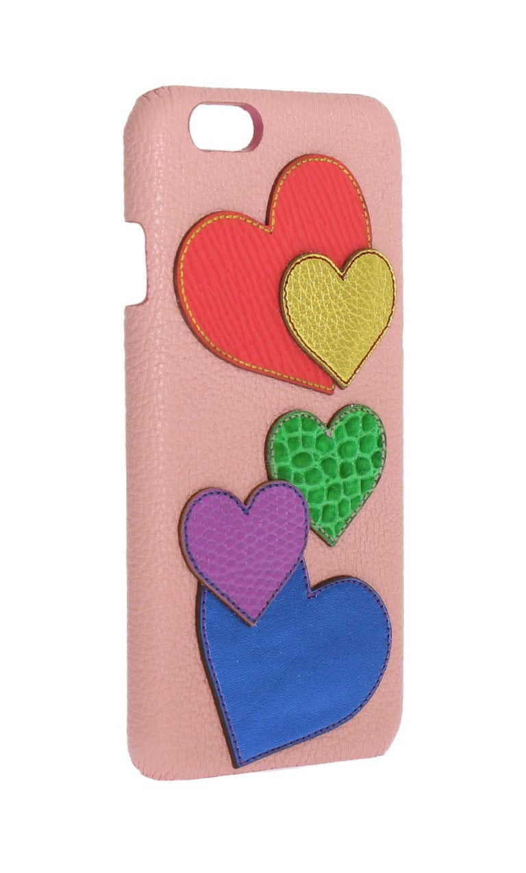 Pink leather heart-shaped phone cover by Dolce & Gabbana, featuring a stylish design and smooth texture.