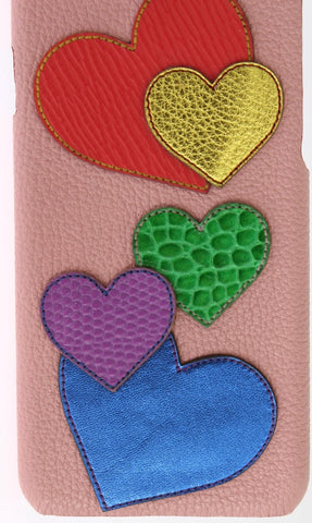 Pink leather heart-shaped phone cover by Dolce & Gabbana featuring a stylish design and smooth texture.