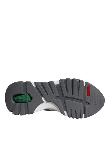 Versace grey leather and neoprene chunky low-top Squalo sneakers with lace-up design and branded detailing.