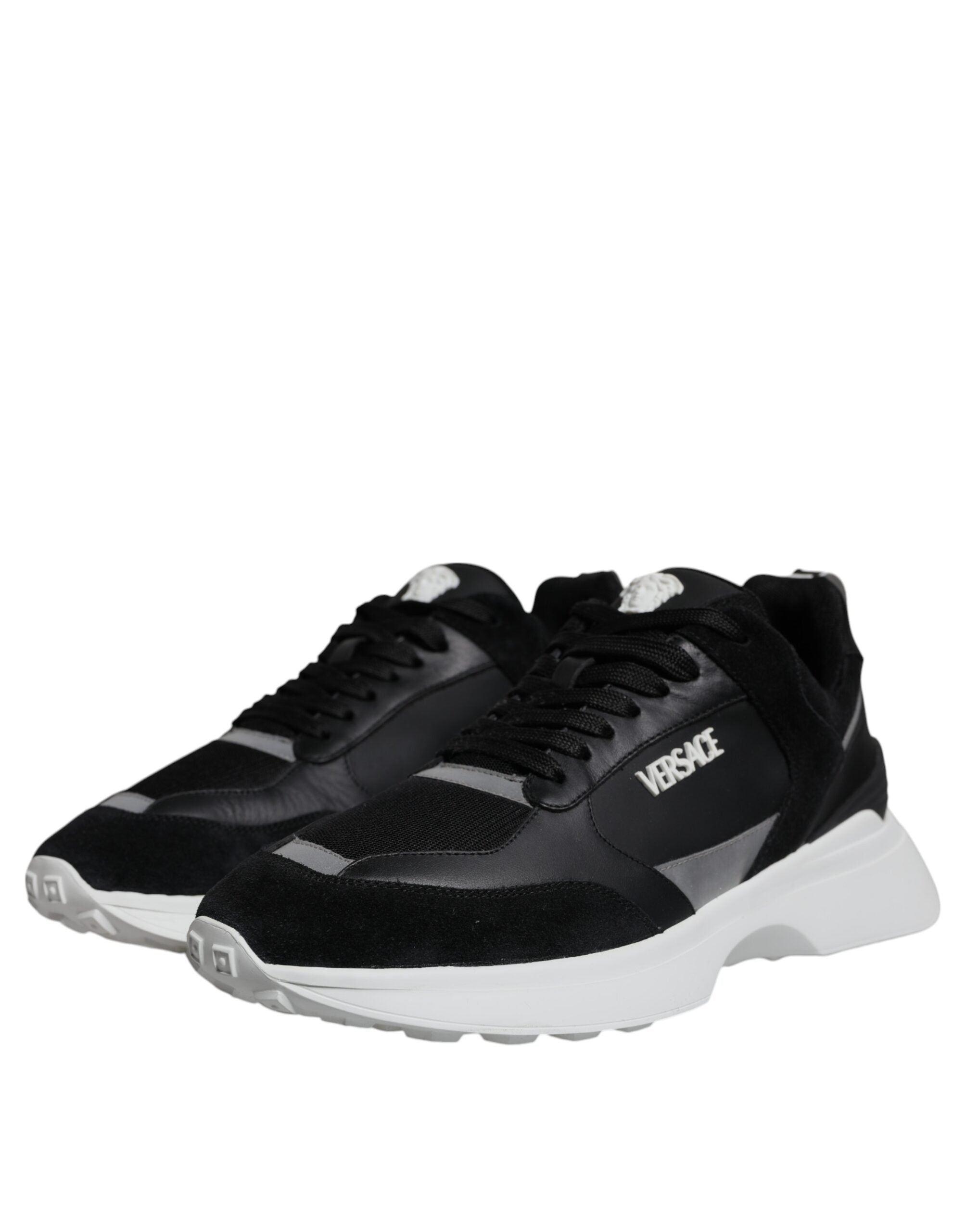 Versace Black Canvas Quad Fabric Medusa Low Top Sneakers with logo and stylish design for casual wear