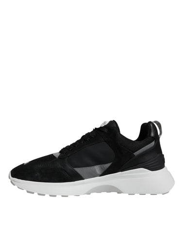 Versace black canvas quad fabric Medusa low top sneaker shoes with logo detail and stylish design.