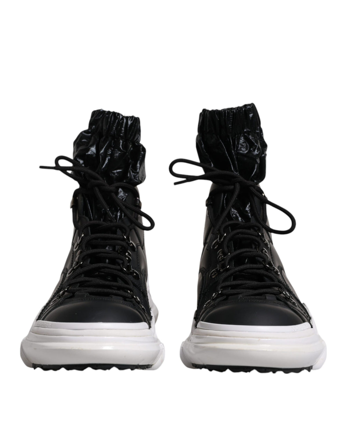 Black nylon Dolce & Gabbana Galileo high top sneakers with laces and rubber sole on a white background.