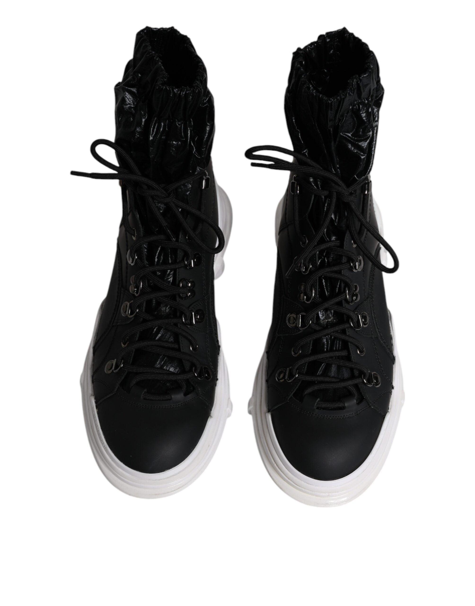Black nylon Dolce & Gabbana Galileo high top sneakers with laces and rubber soles, stylish and sporty footwear.