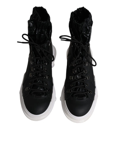 Black nylon Dolce & Gabbana Galileo high top sneakers with laces and rubber soles, stylish and sporty footwear.