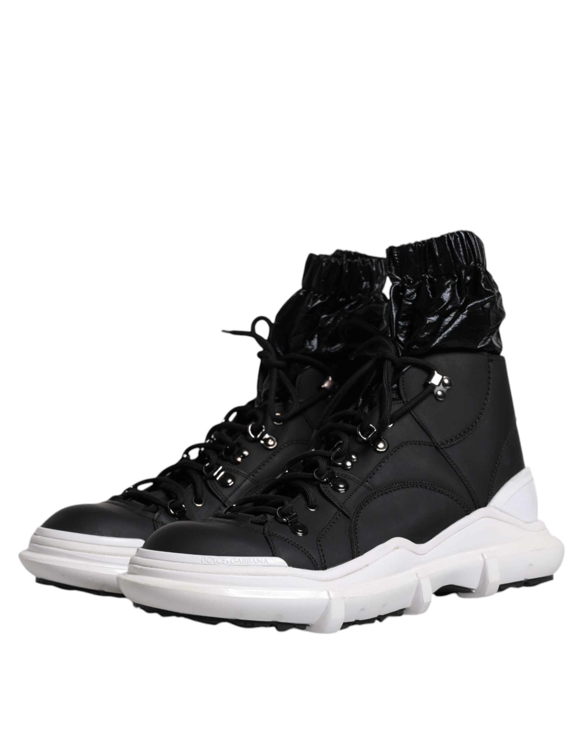 Black nylon Dolce & Gabbana Galileo high top sneakers with white soles and logo details on the side.