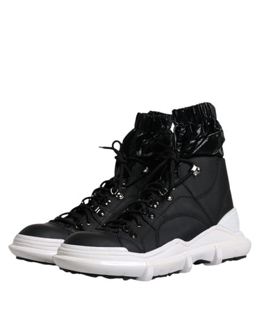 Black nylon Dolce & Gabbana Galileo high top sneakers with white soles and logo details on the side.