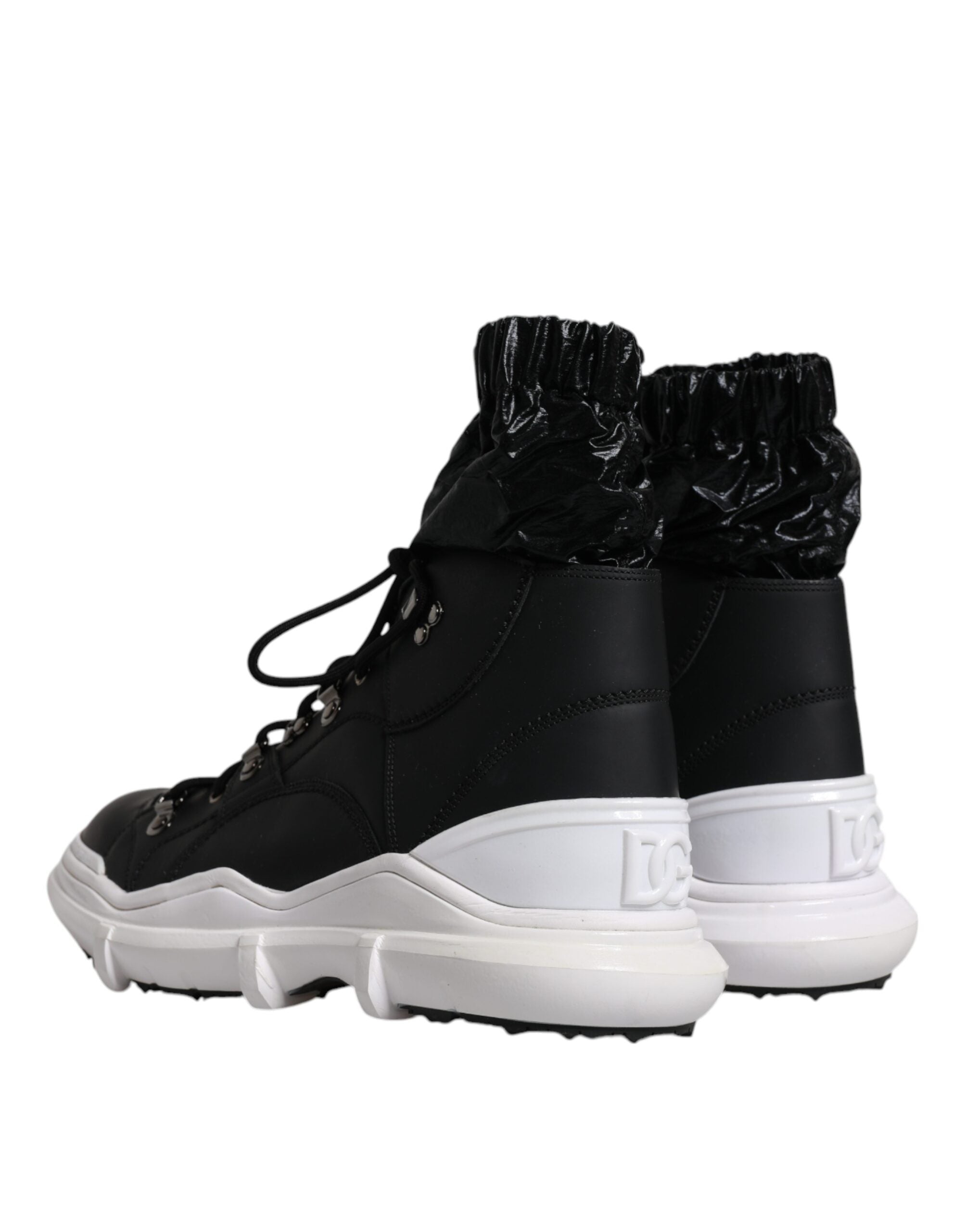 Black nylon Galileo high top sneakers by Dolce & Gabbana with white soles and lace-up design.