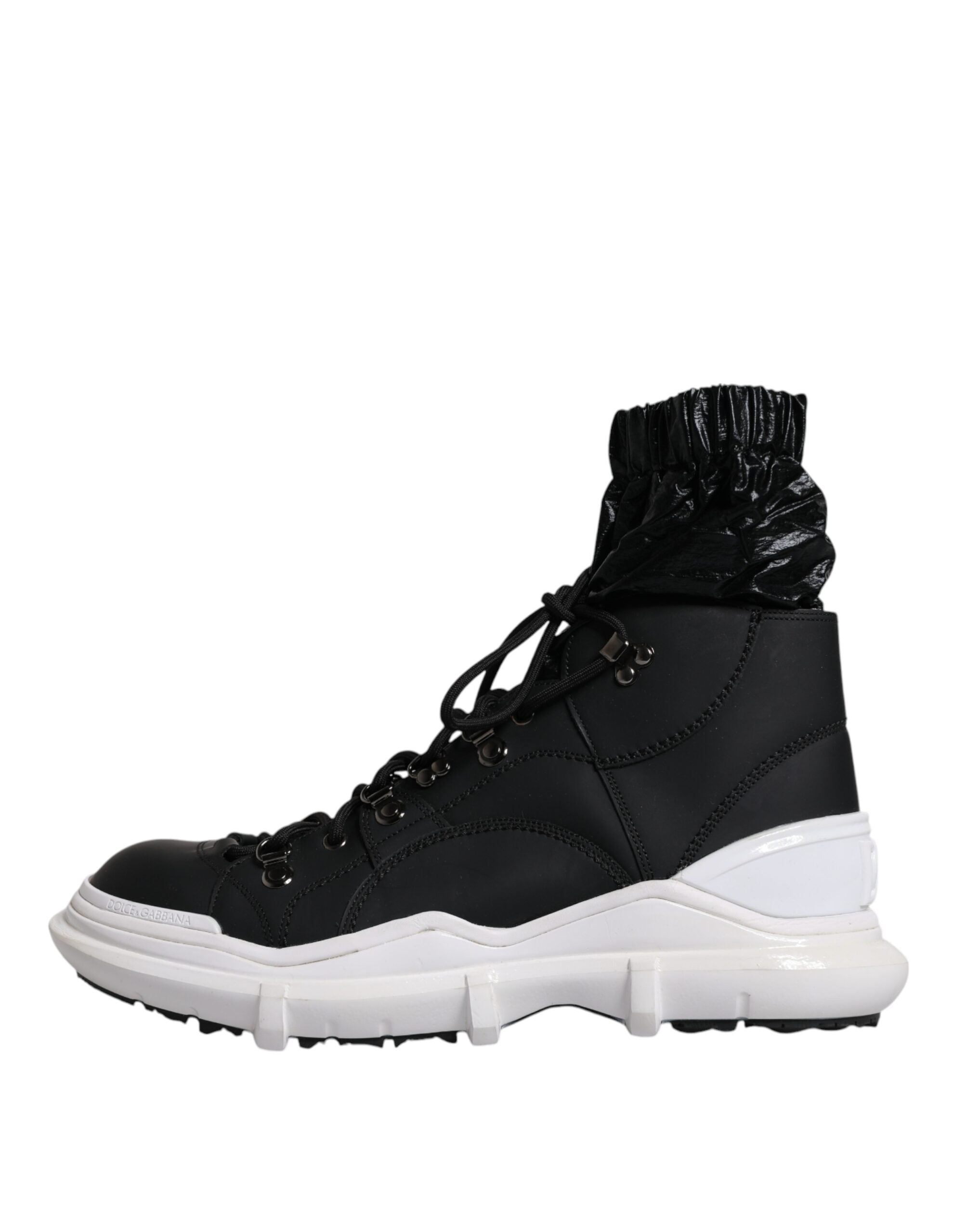 Black nylon Galileo high-top sneakers by Dolce & Gabbana with white sole and lace-up design.