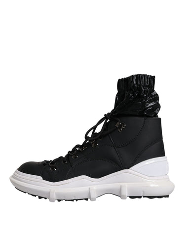 Black nylon Galileo high-top sneakers by Dolce & Gabbana with white sole and lace-up design.