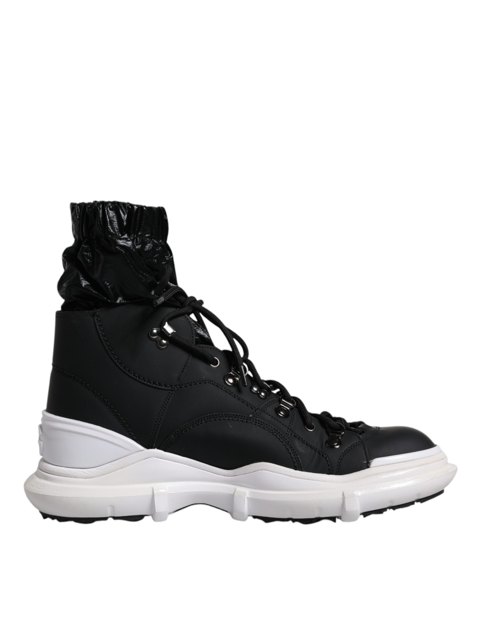 Dolce & Gabbana black nylon Galileo high top sneakers with white rubber soles and lace-up front.