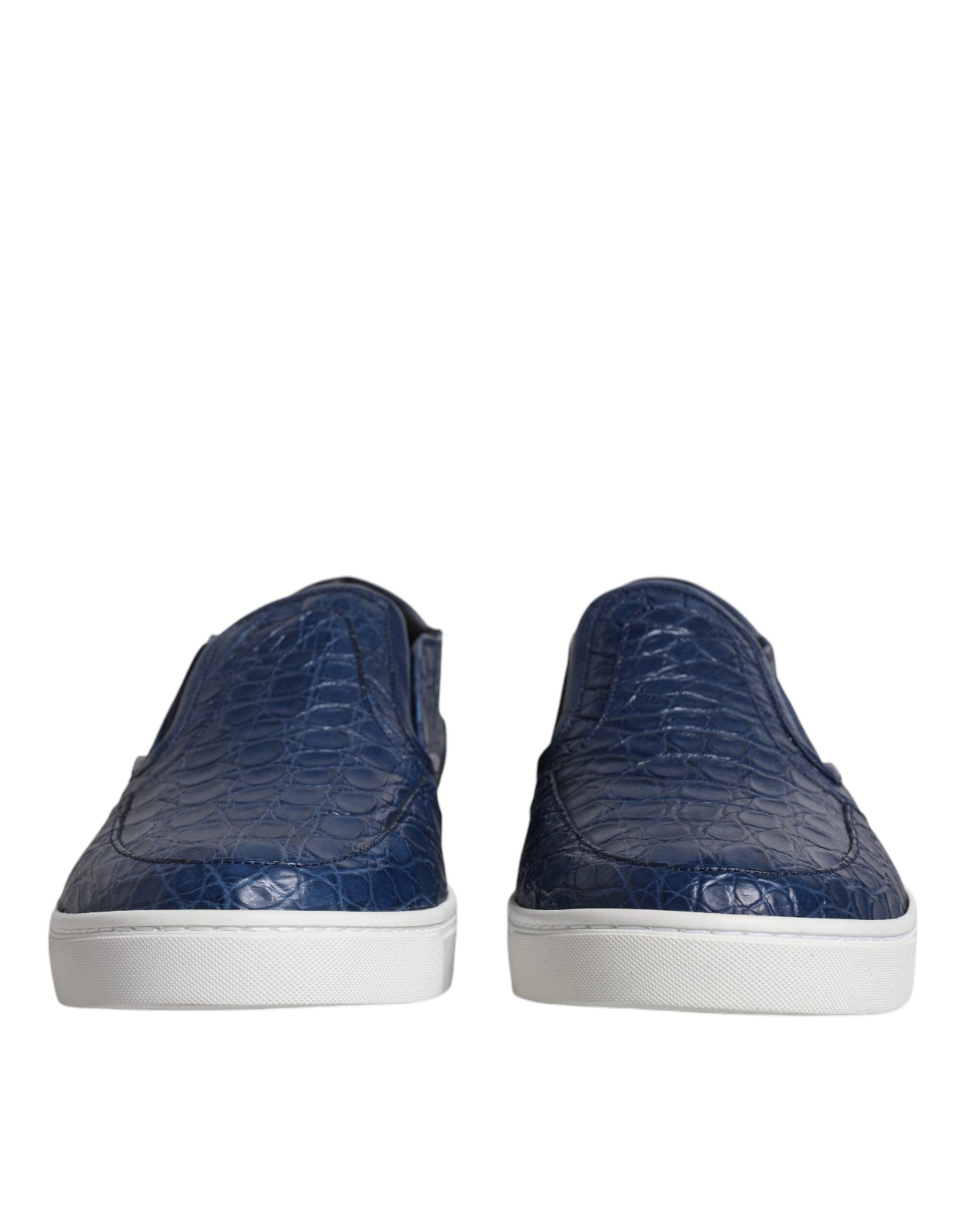 Dolce & Gabbana blue crocodile exotic leather men's sneakers showing textured upper and stylish design.