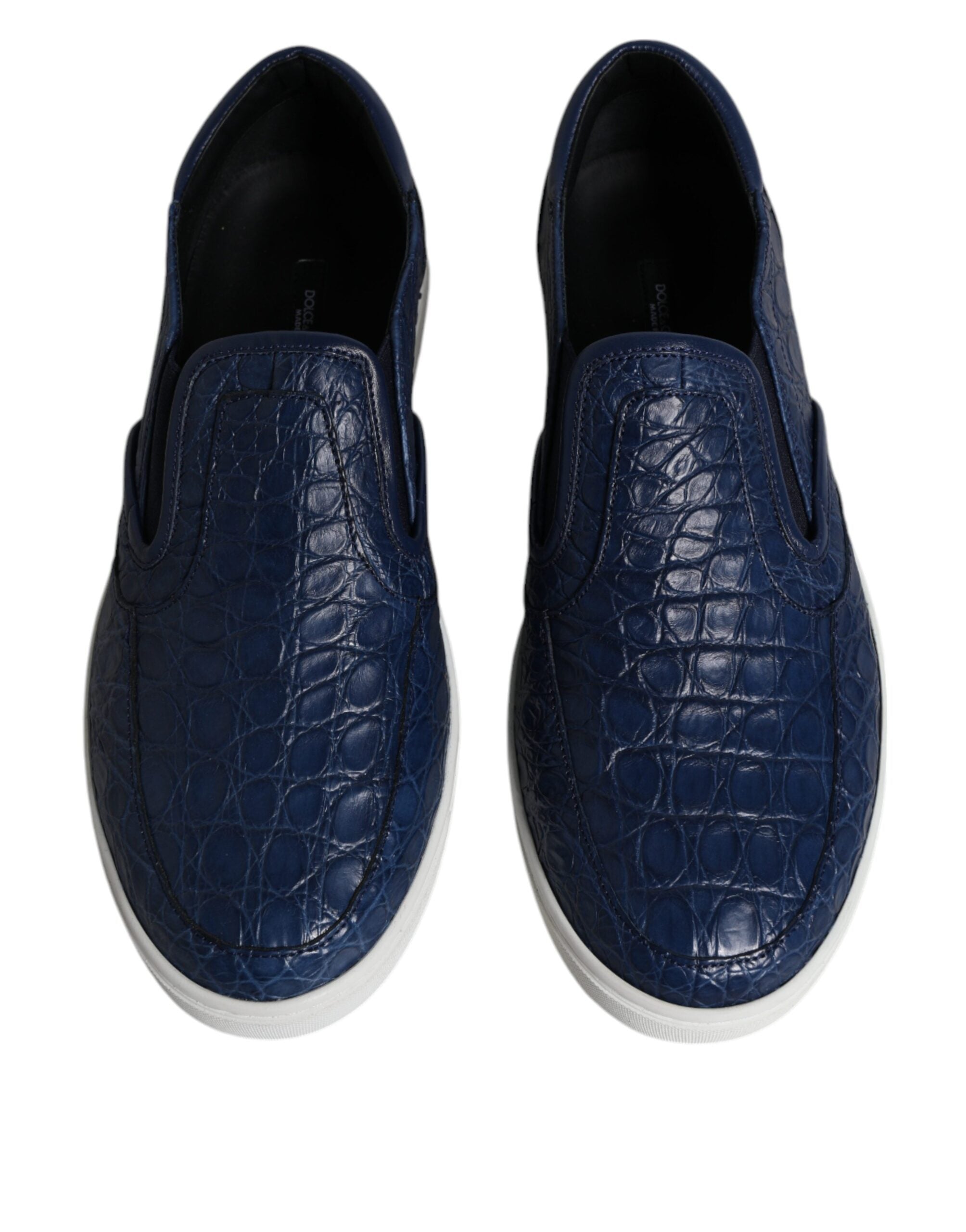 Blue Croc exotic leather men's sneakers by Dolce & Gabbana, featuring textured crocodile pattern and stylish design.