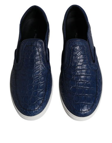 Blue Croc exotic leather men's sneakers by Dolce & Gabbana, featuring textured crocodile pattern and stylish design.