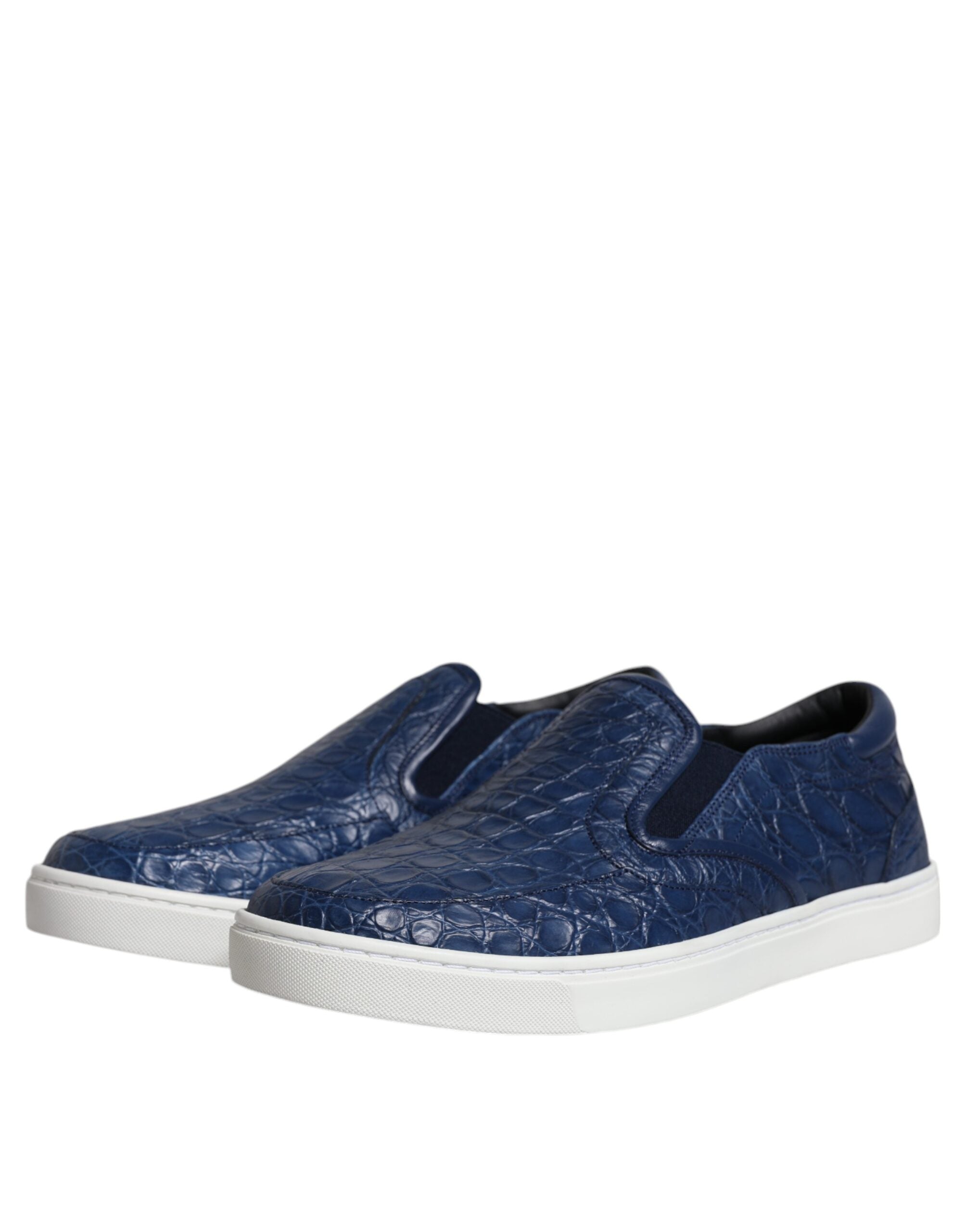 Blue croc exotic leather men's sneakers by Dolce & Gabbana with sleek design and textured finish.