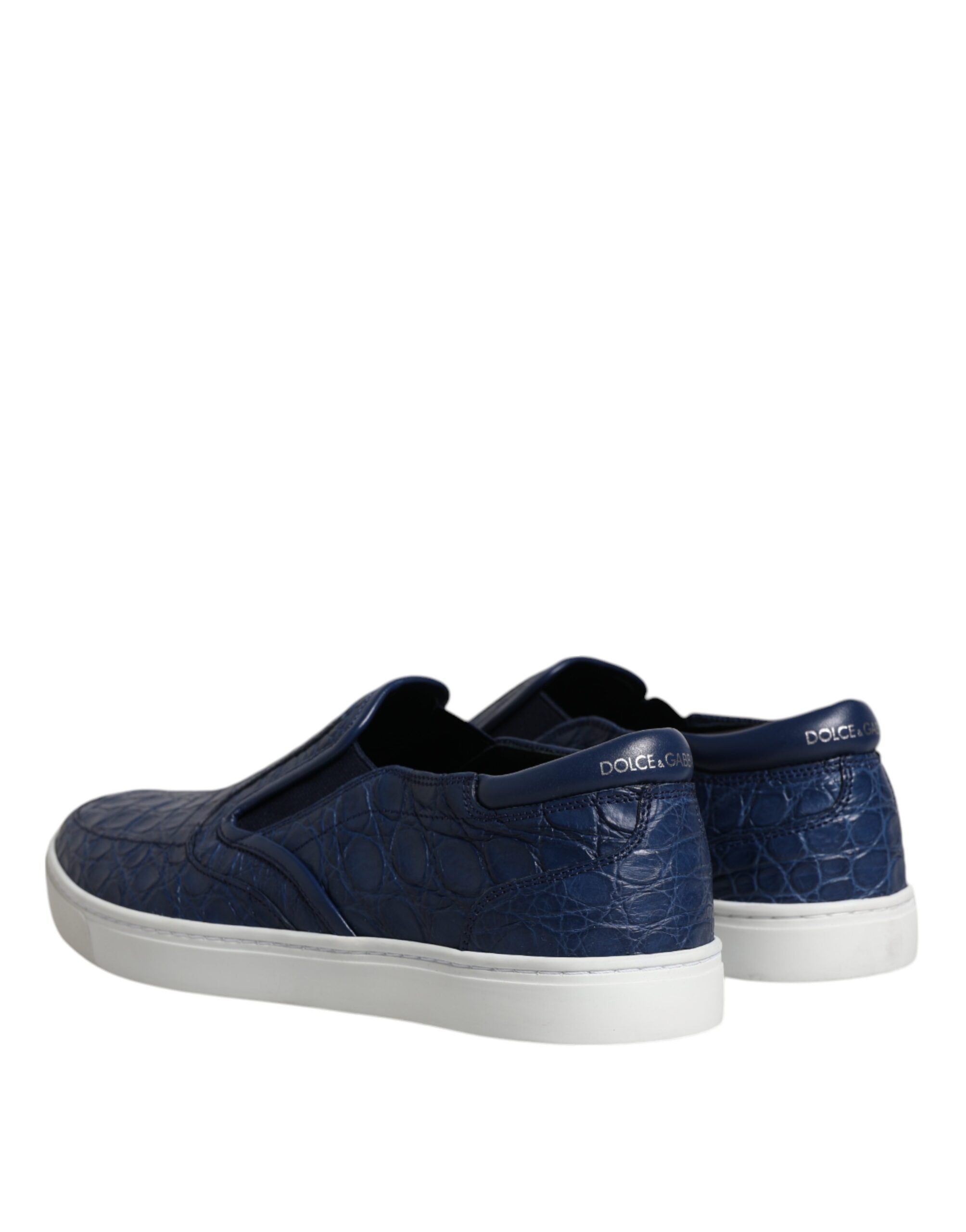 Blue croc-embossed leather men's sneakers by Dolce & Gabbana, featuring stylish design and premium exotic leather details.