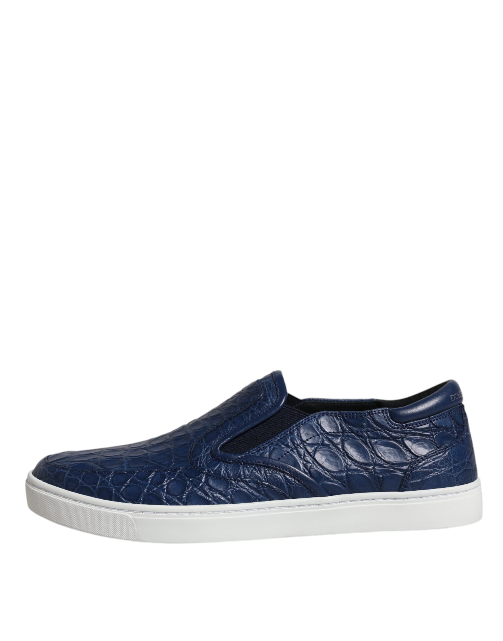 Blue croc exotic leather men's sneakers by Dolce & Gabbana, featuring stylish design and textured leather details.