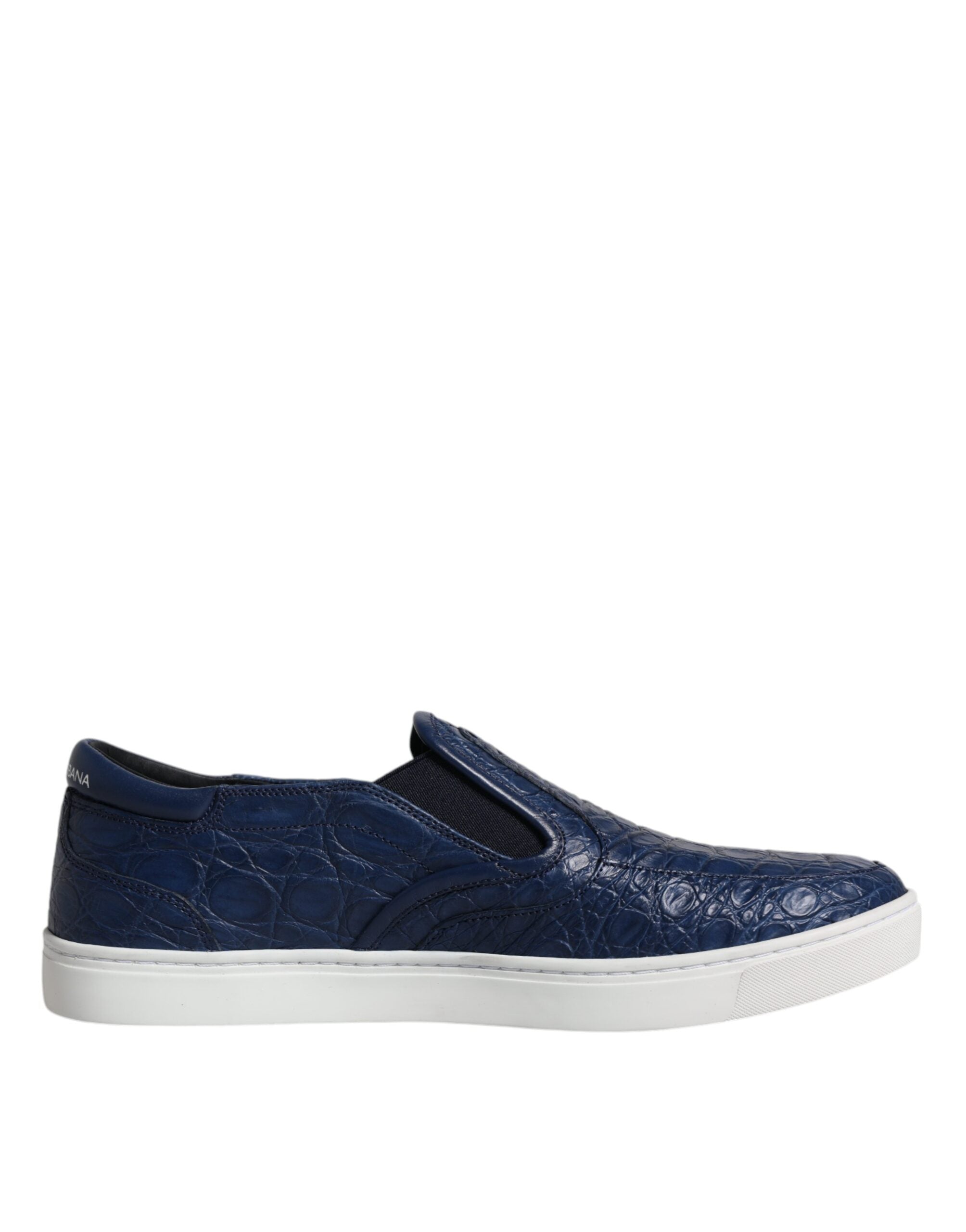 Blue croc exotic leather men's sneakers by Dolce & Gabbana featuring textured leather and stylish sneaker design.
