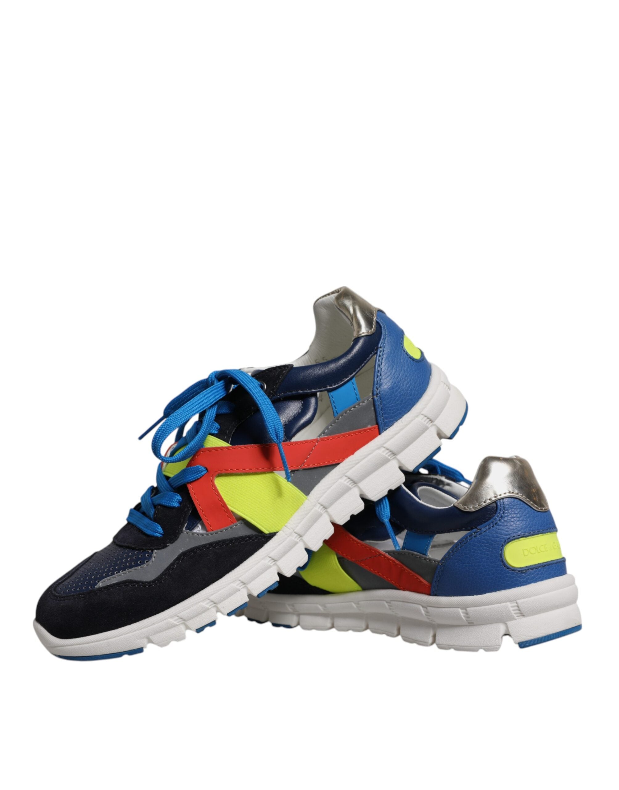 Multicolor leather and suede low-top sneakers by Dolce & Gabbana, featuring stylish design and comfortable fit.