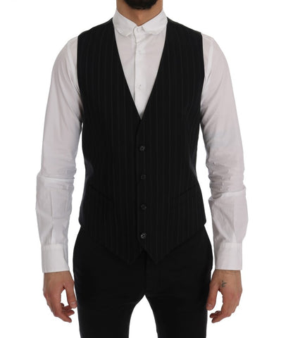 Black Dolce & Gabbana STAFF cotton striped vest with a fitted design and classic vertical stripe pattern.