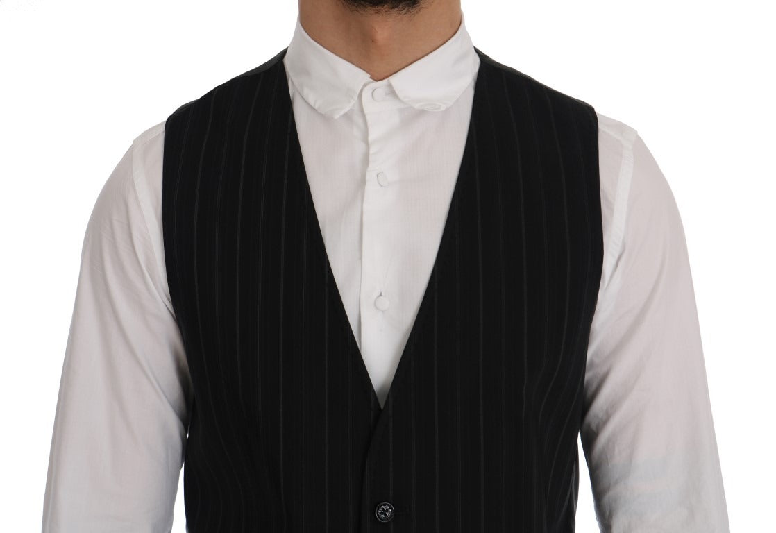 Black cotton striped vest by Dolce & Gabbana featuring a classic sleeveless design and bold striped pattern.