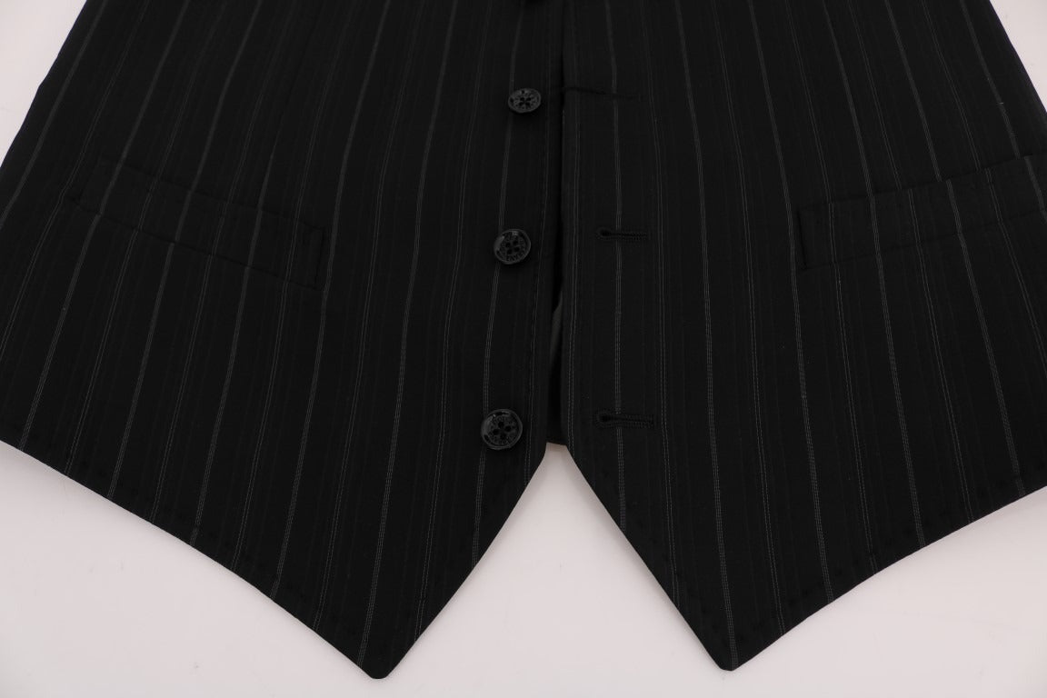 Black cotton striped vest by Dolce & Gabbana, featuring a stylish sleeveless design with vertical stripes.