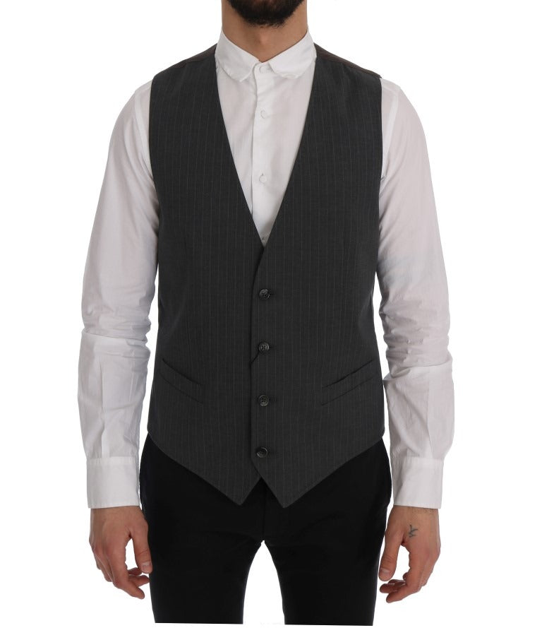 Gray Staff cotton striped vest by Dolce & Gabbana, featuring a classic sleeveless design and horizontal stripe pattern.