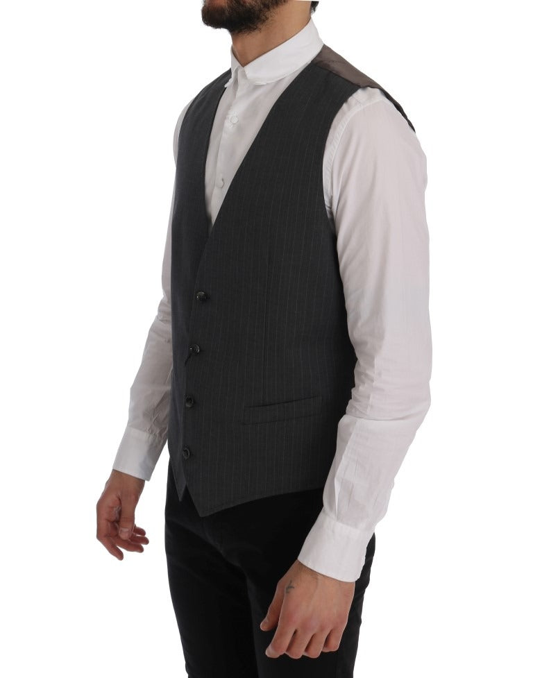 Gray staff cotton striped vest by Dolce & Gabbana, featuring a classic sleeveless design with horizontal stripes and a fitted silhouette.