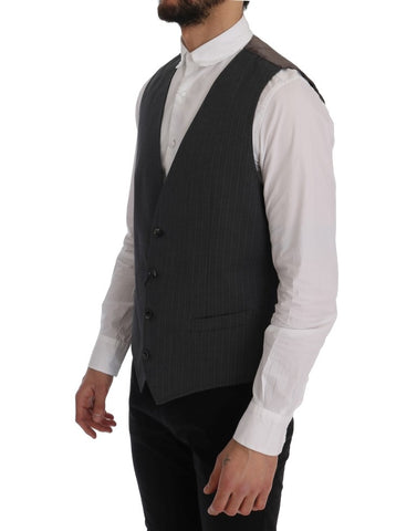 Gray staff cotton striped vest by Dolce & Gabbana, featuring a classic sleeveless design with horizontal stripes and a fitted silhouette.
