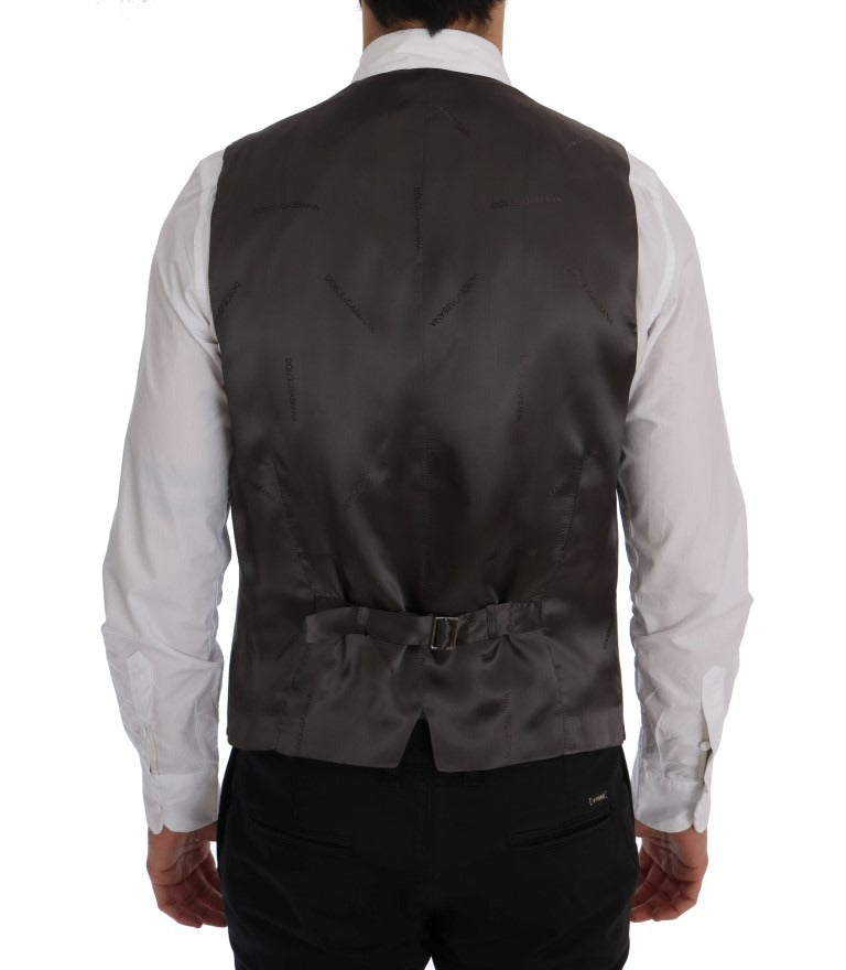 Gray STAFF cotton striped vest from Dolce & Gabbana, featuring a classic sleeveless design and stylish striped pattern.