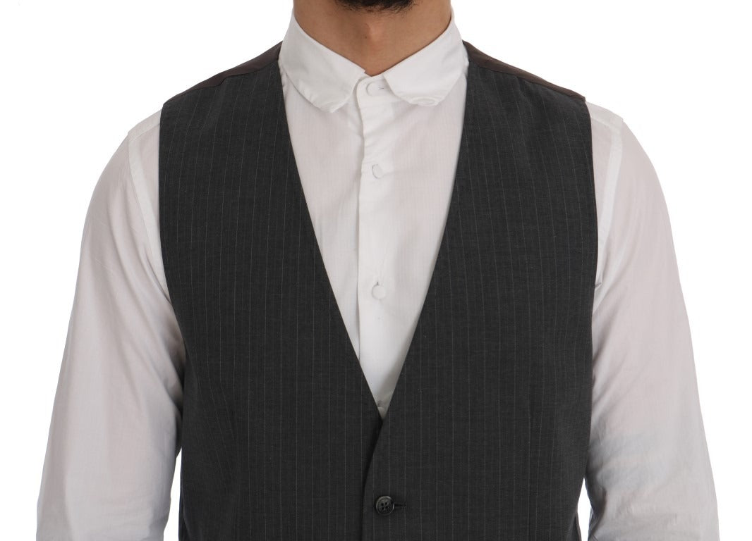 Gray STAFF cotton striped vest by Dolce & Gabbana, featuring a casual fit with horizontal stripes and a sleeveless design.