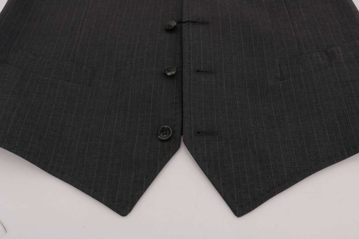 Gray STAFF cotton striped vest by Dolce & Gabbana, featuring classic pattern and tailored fit, shown on a model.
