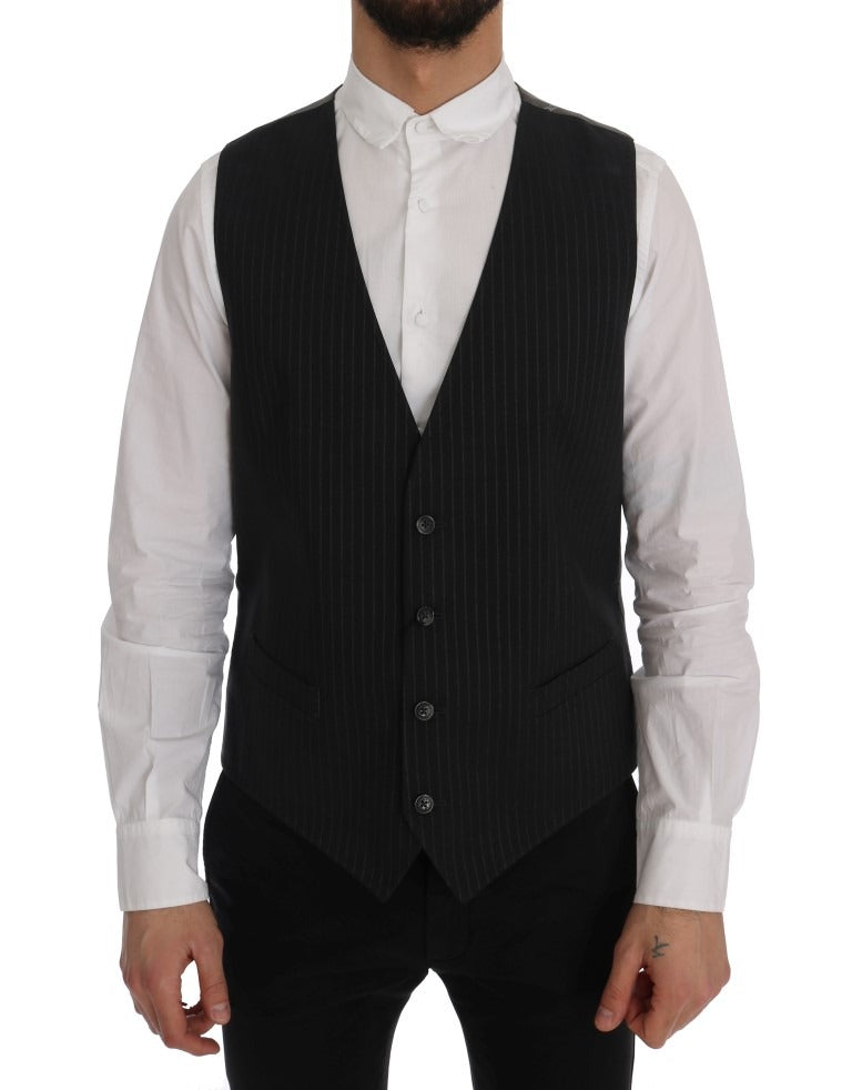 Gray STAFF cotton striped vest by Dolce & Gabbana, featuring classic vertical stripes and a fitted sleeveless design.