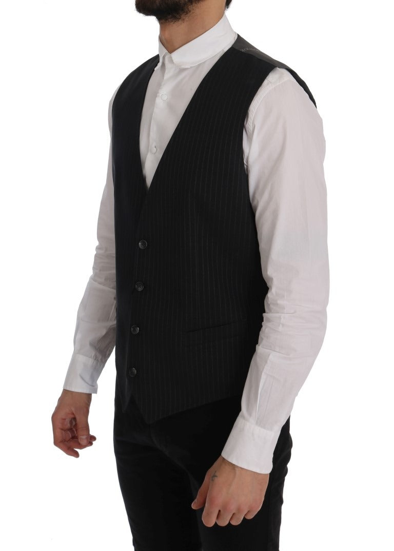Gray STAFF cotton striped vest by Dolce & Gabbana, featuring a fitted design and classic striped pattern.