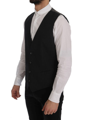 Gray STAFF cotton striped vest by Dolce & Gabbana, featuring a fitted design and classic striped pattern.