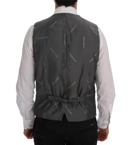 Gray STAFF cotton striped vest by Dolce & Gabbana, featuring a fitted design with horizontal stripes and a V-neck collar.