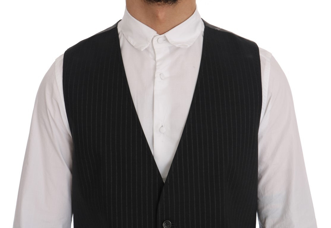 Gray STAFF cotton striped vest by Dolce & Gabbana, featuring classic horizontal stripes and a sleeveless design.