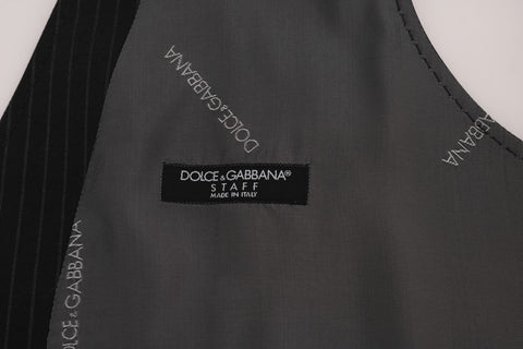 Gray cotton striped vest from Dolce & Gabbana featuring a sleeveless design and classic vertical stripe pattern.