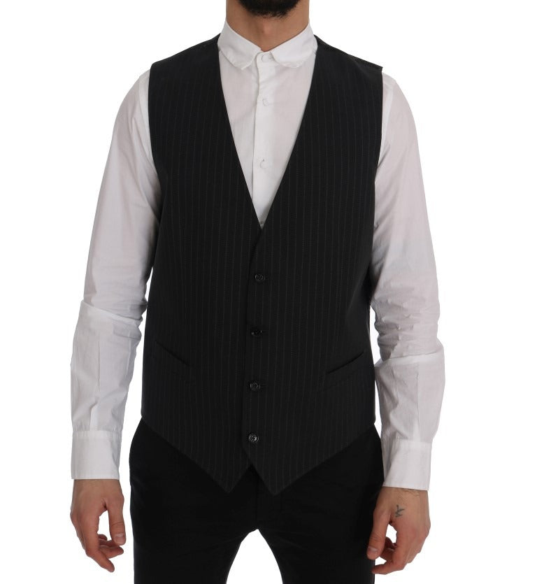Gray cotton striped vest by Dolce & Gabbana, featuring a tailored fit and classic design, displayed on a neutral background.