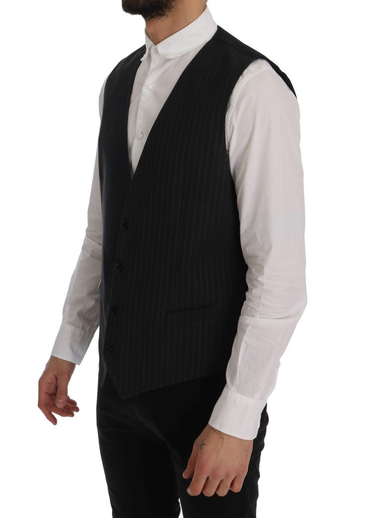 Gray Dolce & Gabbana STAFF cotton striped vest with a classic fit and textured fabric, displayed on a neutral background.