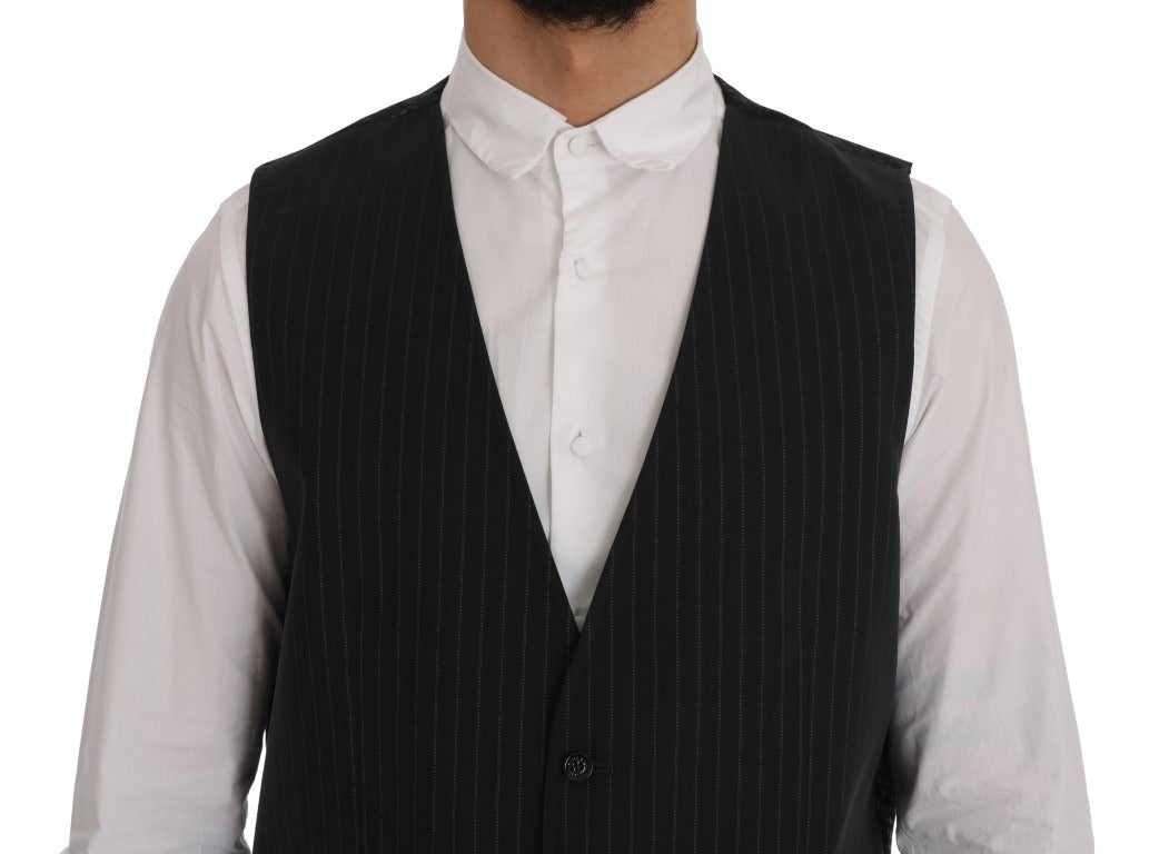 Gray STAFF Cotton Striped Vest by Dolce & Gabbana, featuring a classic cotton fabric with stylish striped pattern.