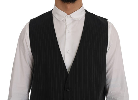 Gray STAFF Cotton Striped Vest by Dolce & Gabbana, featuring a classic cotton fabric with stylish striped pattern.