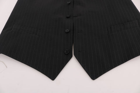 Gray Dolce & Gabbana STAFF cotton striped vest with classic pattern and sleeveless design, perfect for stylish casual wear.