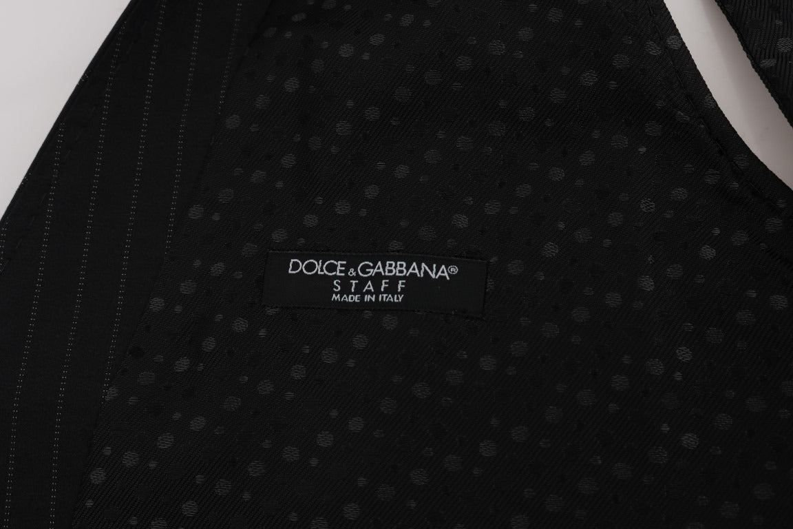 Gray STAFF cotton striped vest by Dolce & Gabbana, featuring a classic sleeveless design with horizontal stripes.