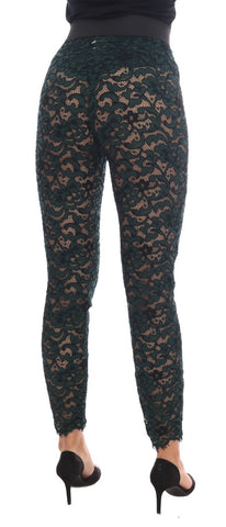Green floral lace leggings by Dolce & Gabbana featuring intricate lace pattern and fitted design.