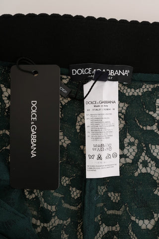 Green floral lace leggings pants by Dolce & Gabbana, featuring intricate lace details and a fitted, stylish design.